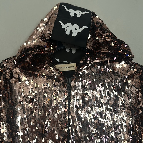 Faith Connexion women copper rose sequin zip hoodie crop jacket w/kappa design - Picture 3 of 12